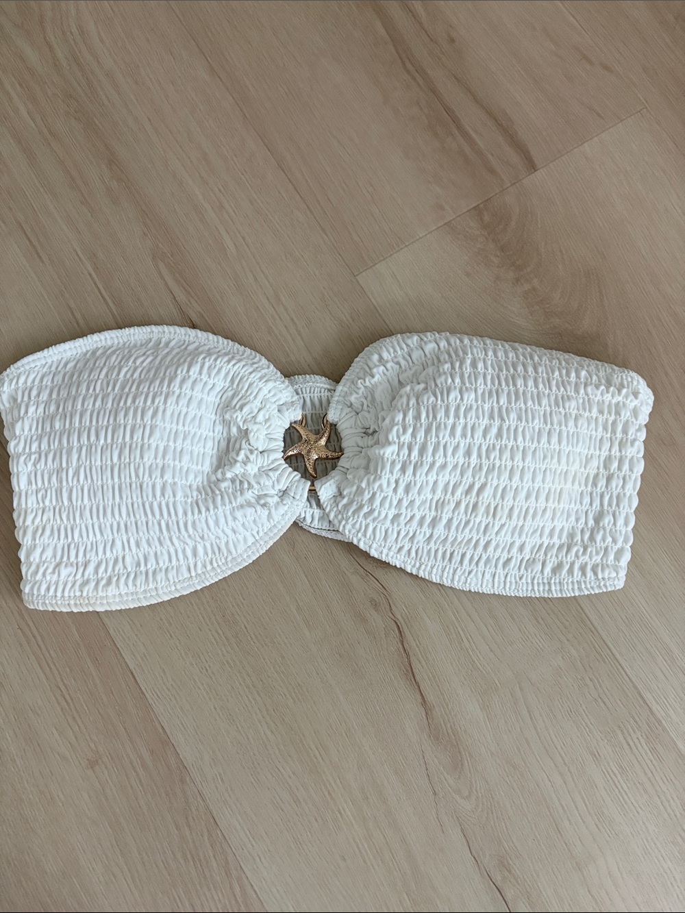 SHEIN White Smocked Strapless Bandeau Bikini Top with Starfish Accent